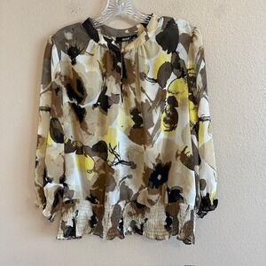 a.n.a ANA A New Approach Women's Floral V-neck Sheer Elastic Hem Blouse Size XL‎